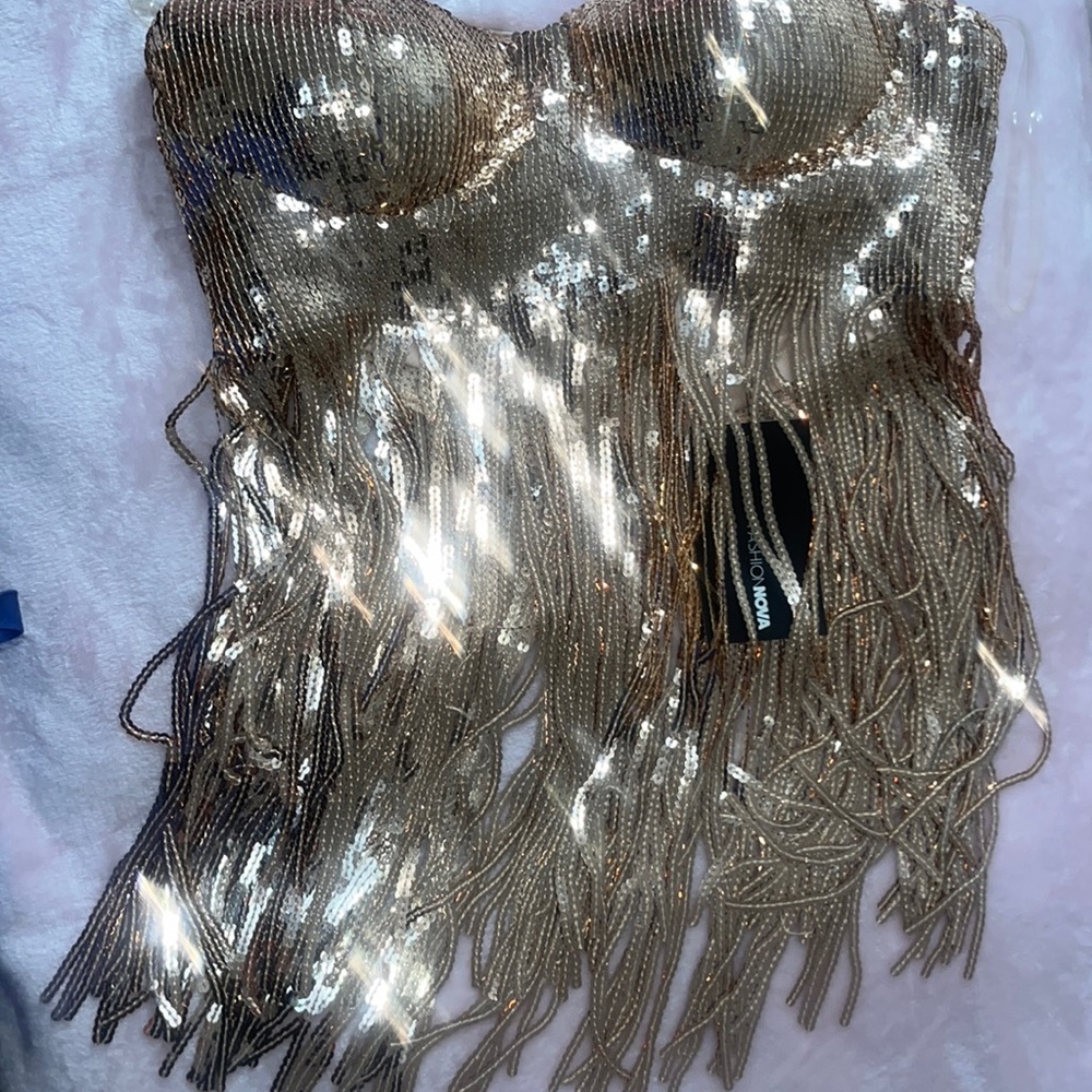 Rosegold sequin tube top